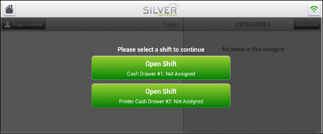 Showing open shift dialog popup