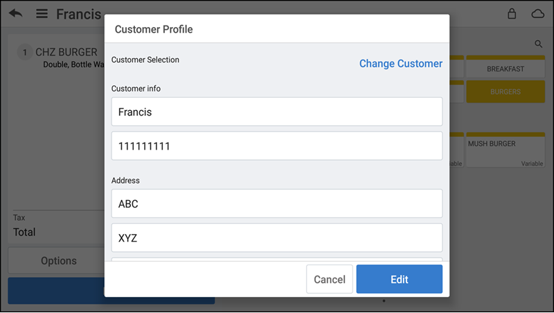 Tap customer name