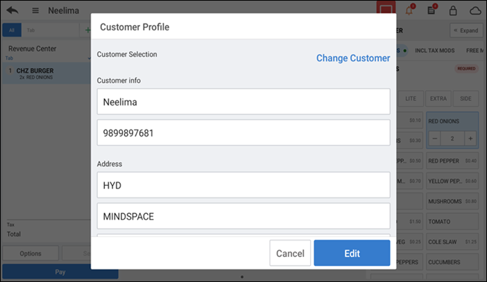 Tap customer name