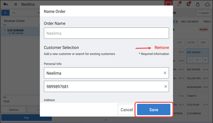 Name order screen