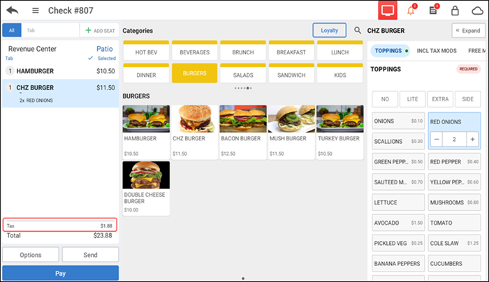 Guest check active on order entry screen
