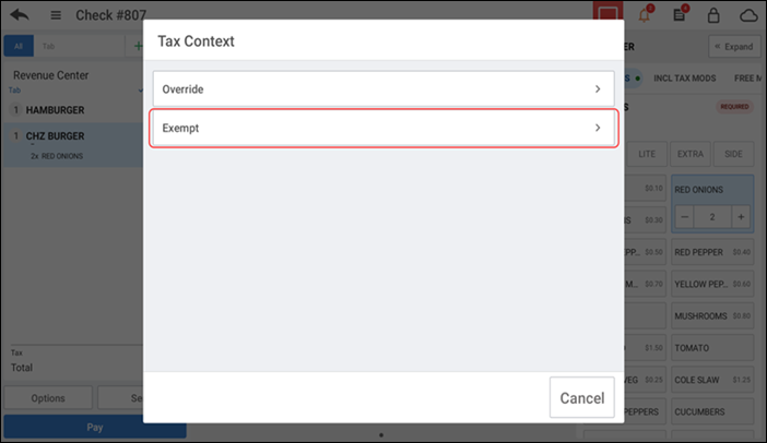 Tax context screen