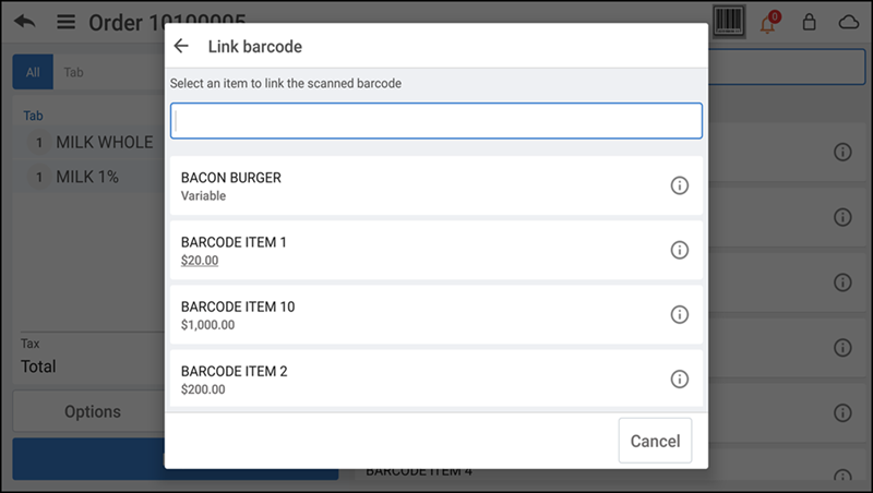linking barcode to an item