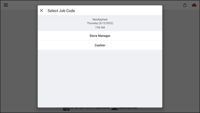 Select Job code screen