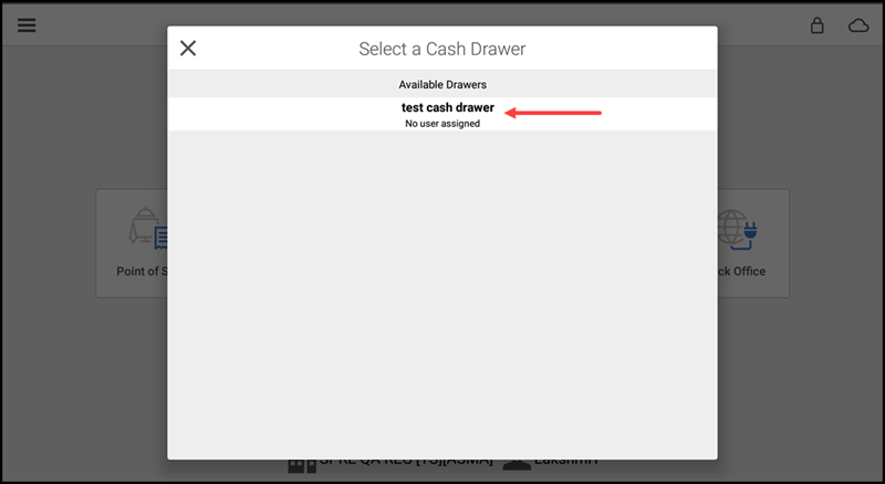Select a cash drawer screen
