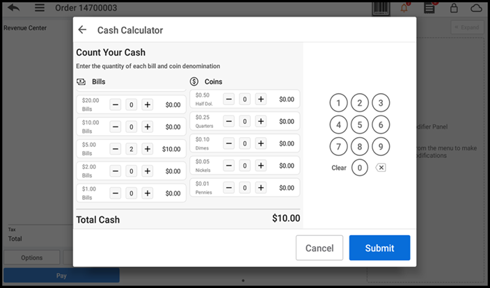 Tap cash calculator