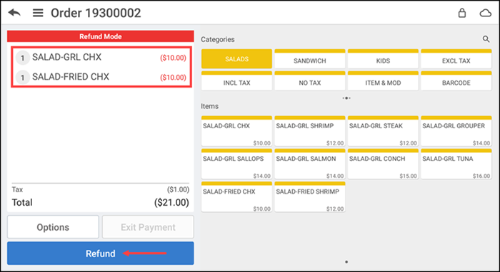 Add items to refund