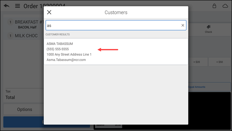 Customers screen