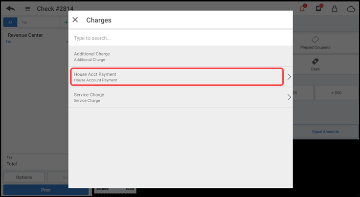 Tap Charges to view available charges.