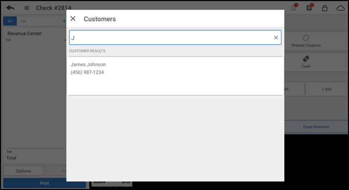Viewing the Customers screen.