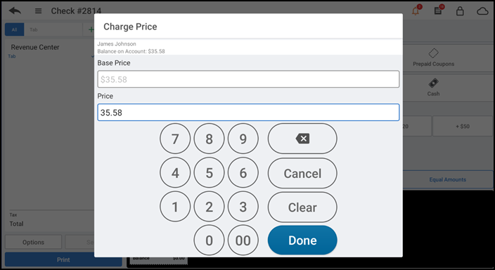 Using search to find and select customer.