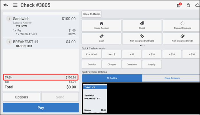 Desired payment type selection