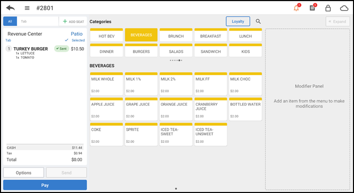 Add items to the guest check and finalize