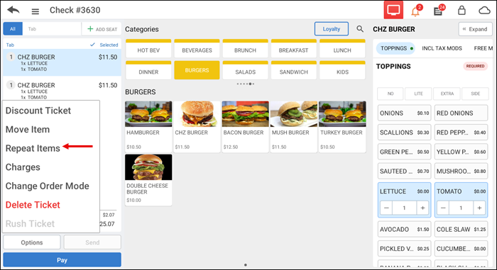 Showing repeat items option