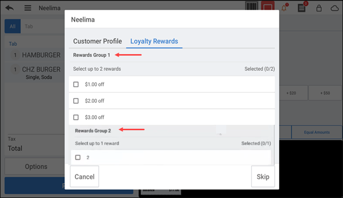 User choice rewards screen