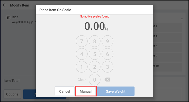 entering manual amount for item sold by weight