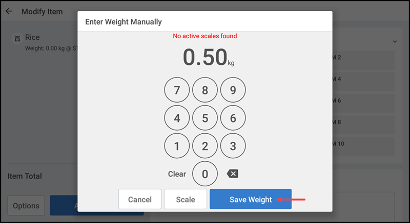 entering manual amount for item sold by weight