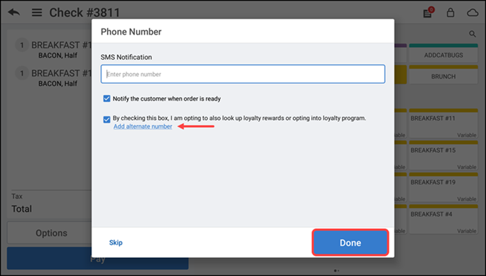 Add alternate cuustomer phone number