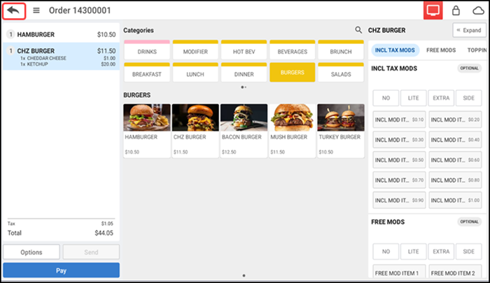Guest check active on the screen