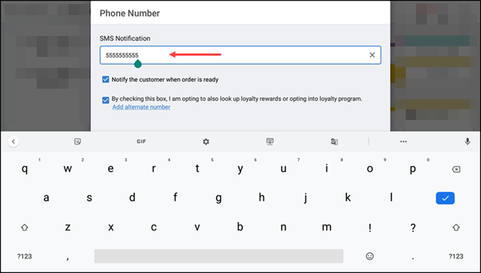 Enter Phone Number screen