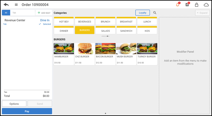 Tap ADD TAB to start a blank guest check