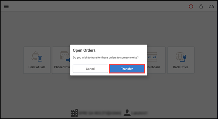End Shift Options screen