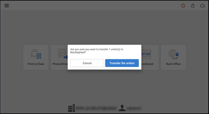 Transfer orders dialog