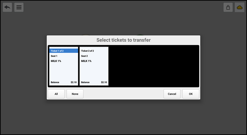 Tap table or tab to transfer