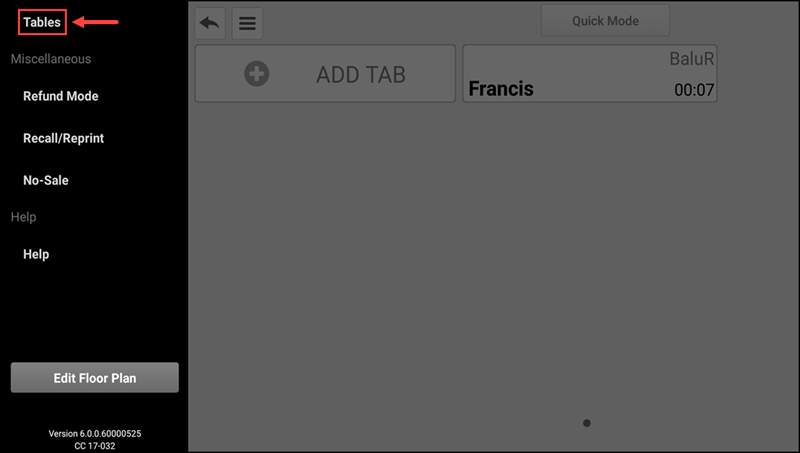 Tap menu icon