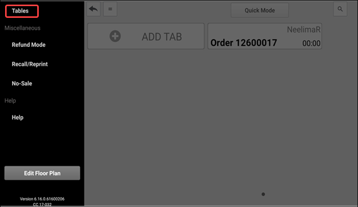 Access the TABS screen