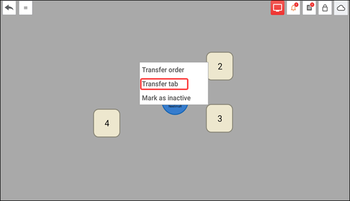 Press and hold the table to transfer