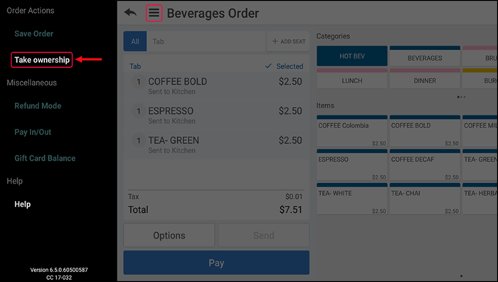 Add item to the guest check.