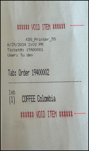 Viewing receipt for voided item