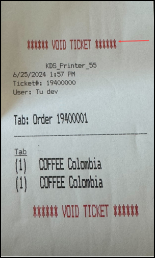 Viewing receipt for voided ticket