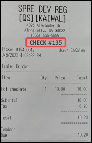 Viewing receipt for check sequence numbers