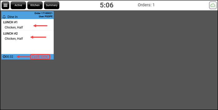 Viewing item cook times