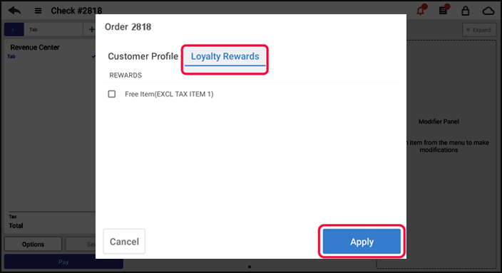 The loyalty rewards tab
