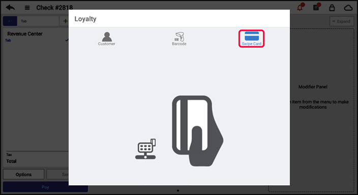 Swipe card screen