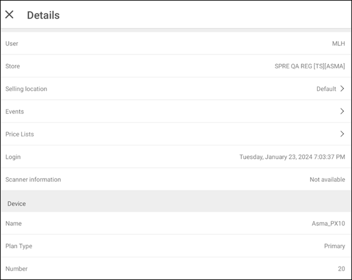 Tap Details to view Details screen