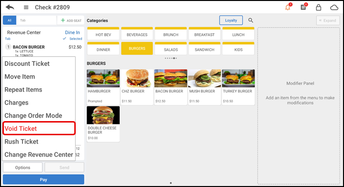 Active guest check appears on screen