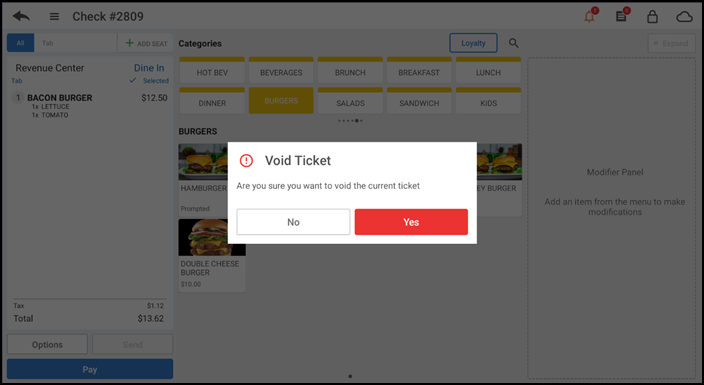 Tap Options, then void ticket