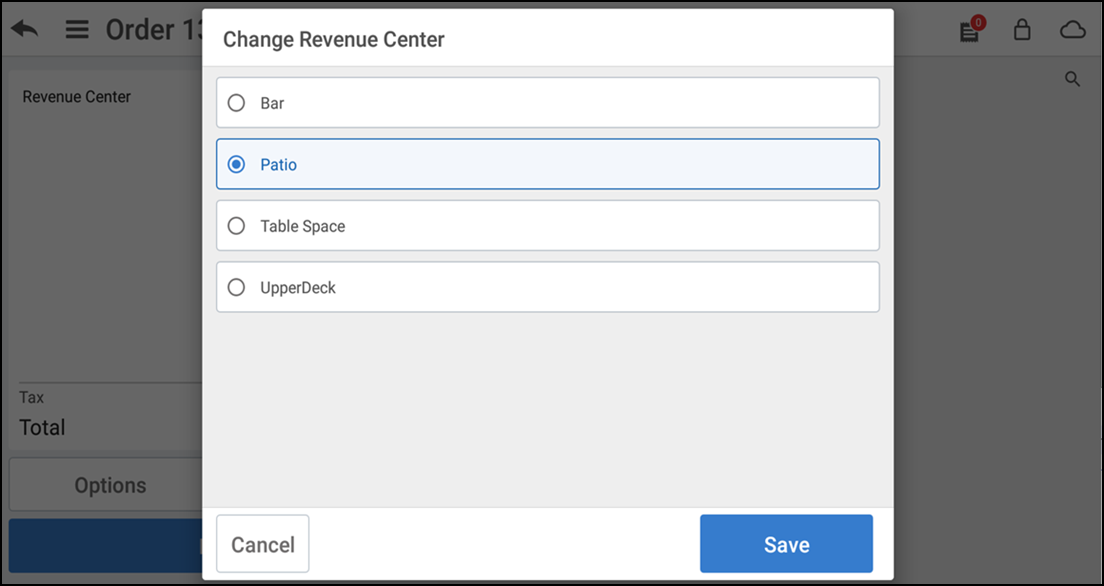 Select desired revenue center