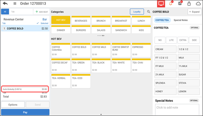 Ensure guest check is active on the order entry screen