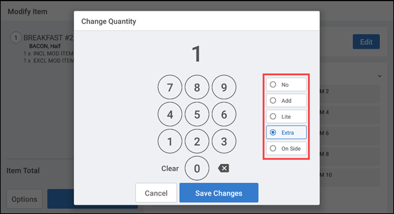 change quantity screen