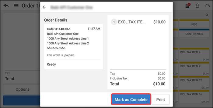 Tap Yes to confirm order is ready