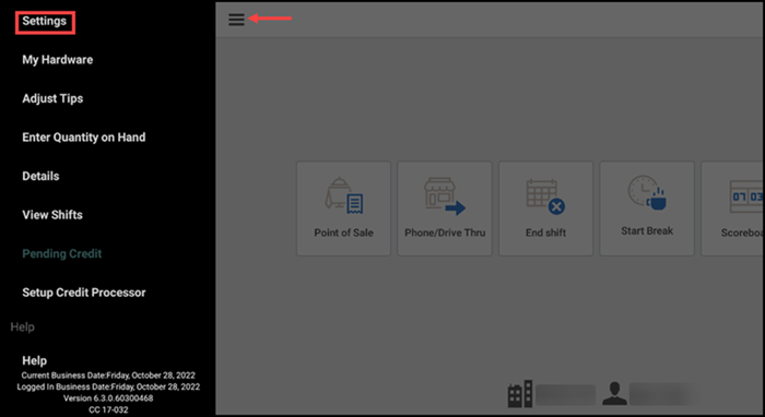 Logging in to the POS to access Settings