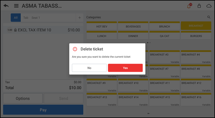 Tap Options then Delete ticket