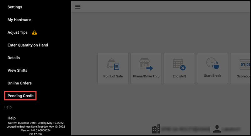 Log in to the POS and tap the menu icon