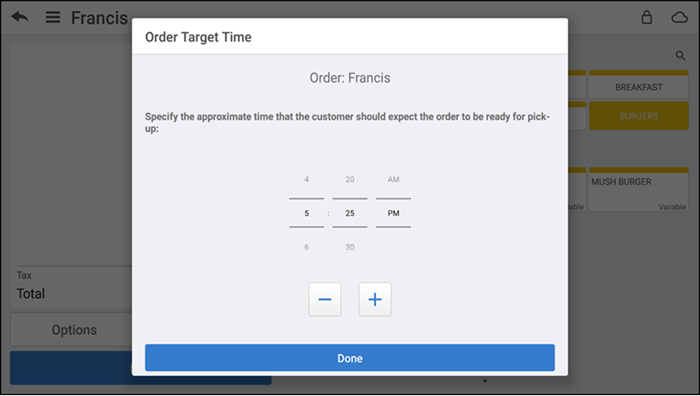 Select order target time