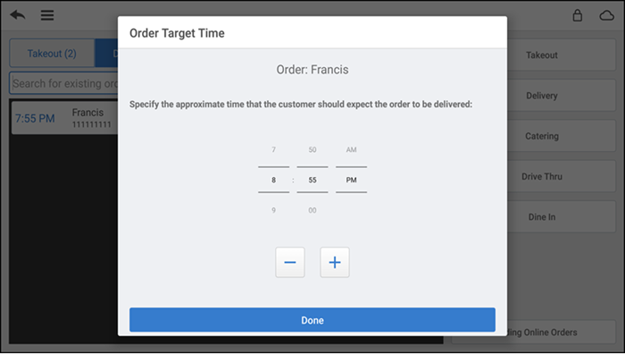 Tap Time to select order target time